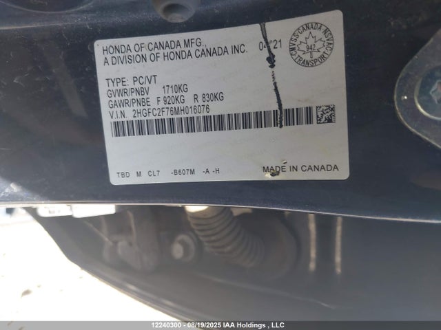 Honda l15b7 2021 2HGFC2F76MH016076 Image 18