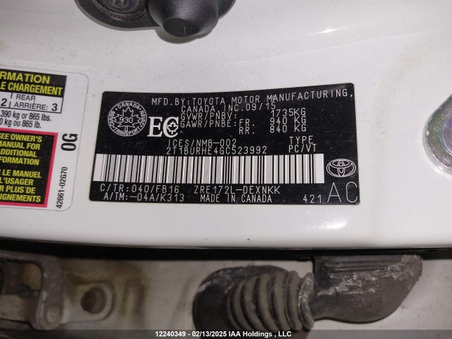 2T1BURHE4GC523992 Toyota Corolla