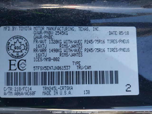 5TFSX5EN7JX061537 Toyota 2tr-fe