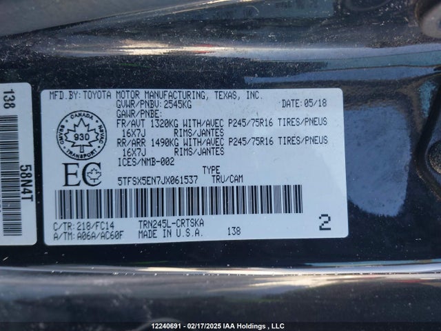5TFSX5EN7JX061537 Toyota 2tr-fe