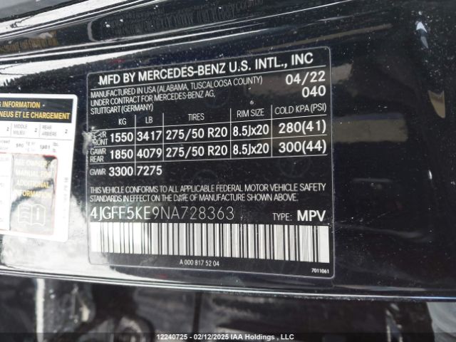 4JGFF5KE9NA728363 Mercedes-Benz m256