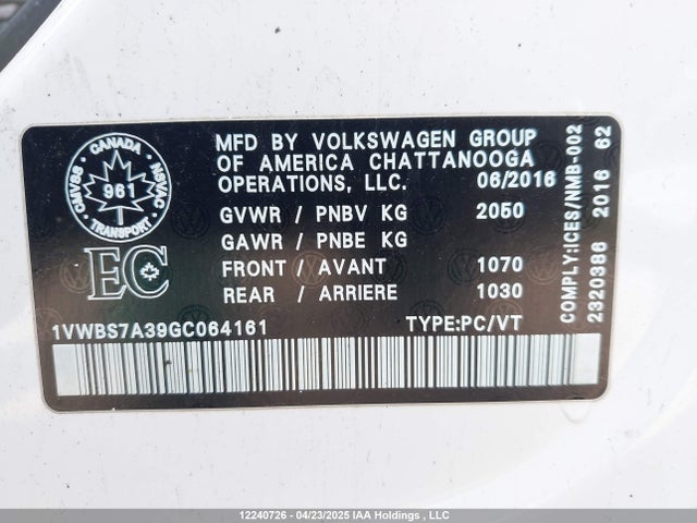 1VWBS7A39GC064161 Volkswagen 2016