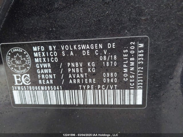 3VWG57BU6KM095041 Volkswagen 1.4 tsi