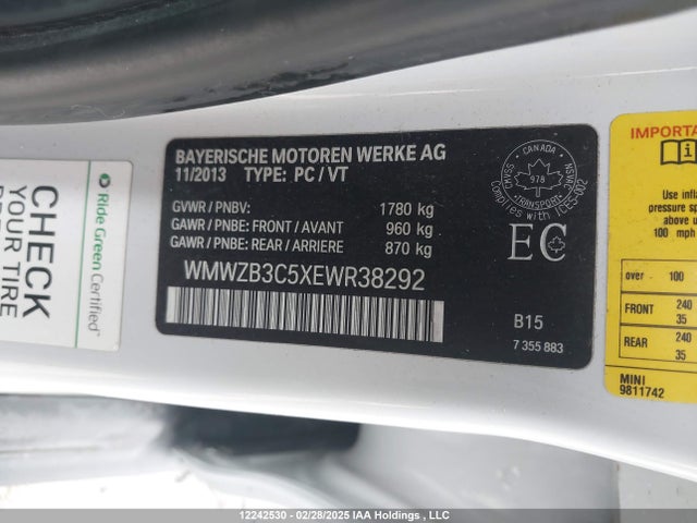 12242530 :رقم المزاد ، WMWZB3C5XEWR38292 vin ، 2014 Mini Cooper Countryman مزاد بيع