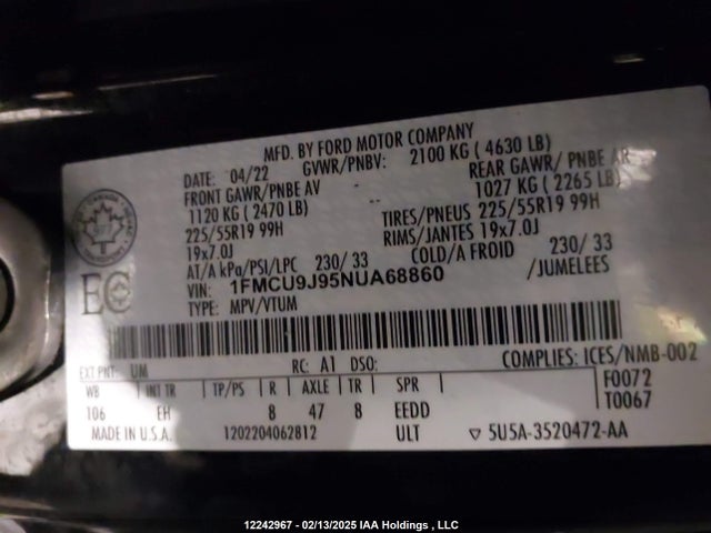 1FMCU9J95NUA68860 Ford gtdi 240ps