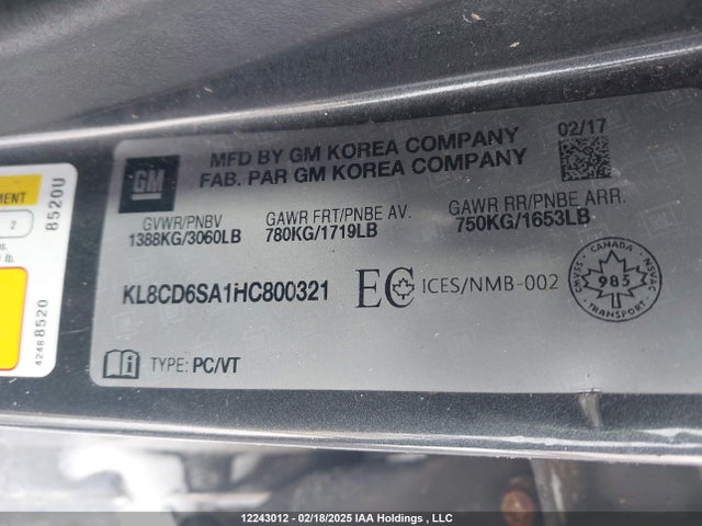 KL8CD6SA1HC800321 Chevrolet Spark 1lt Cvt