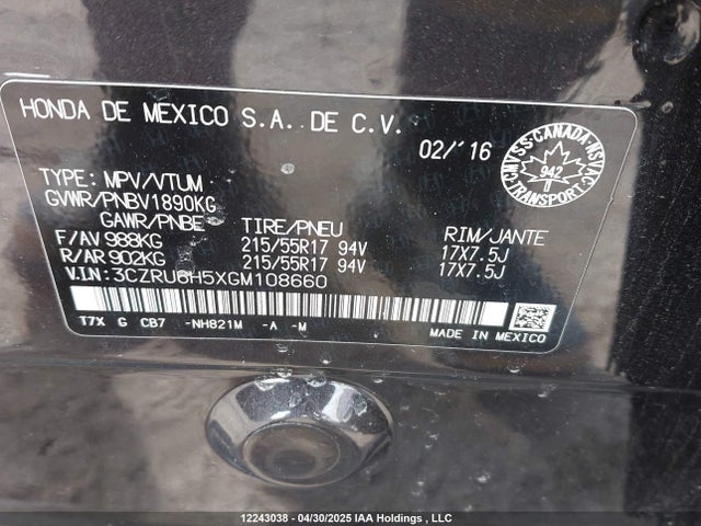 3CZRU6H5XGM108660 Honda r18z9