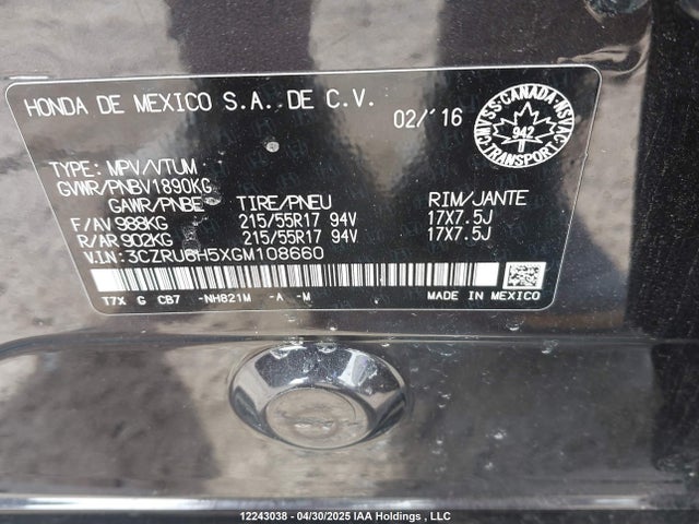 3CZRU6H5XGM108660 Honda r18z9