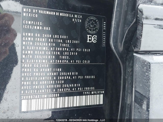 3VV8B7AX1RM160899 Volkswagen tsi