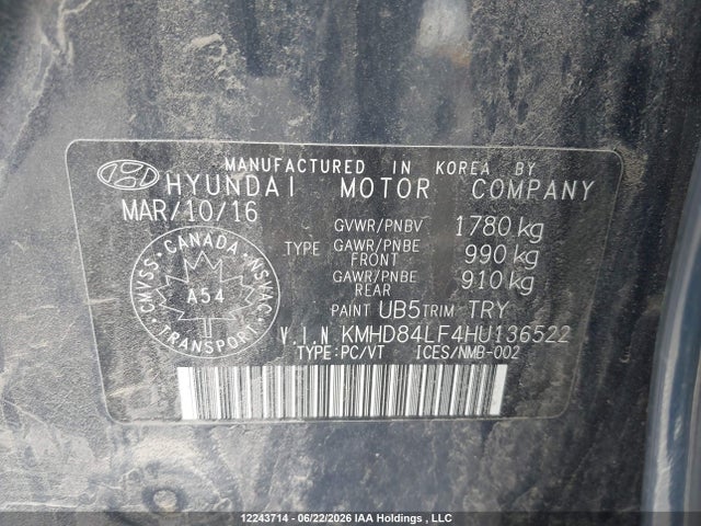 Продаж на аукціоні авто 2017 Hyundai Elantra Limited Ultimate, vin: KMHD84LF4HU136522, номер лоту: 12243714