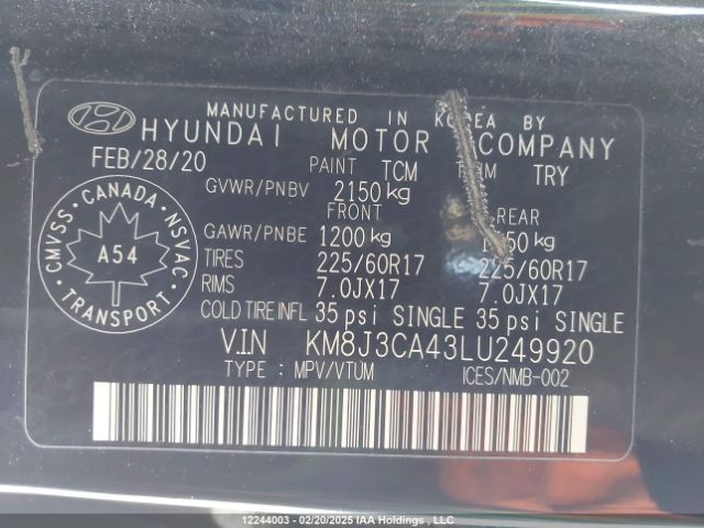 KM8J3CA43LU249920 Hyundai gdi nu