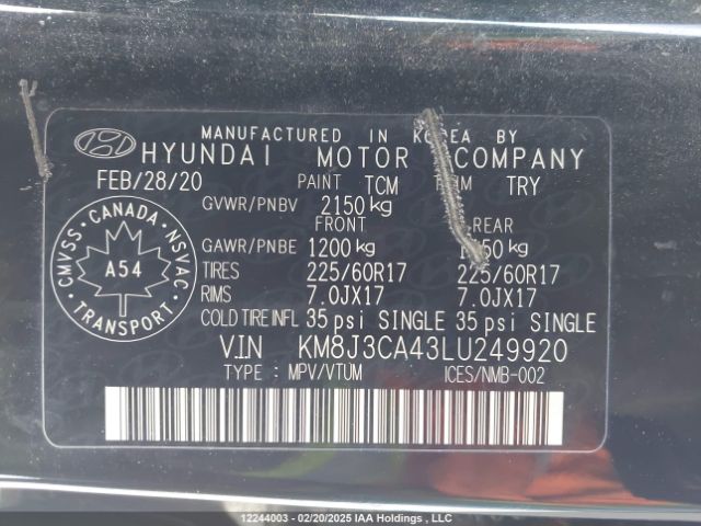 KM8J3CA43LU249920 Hyundai gdi nu