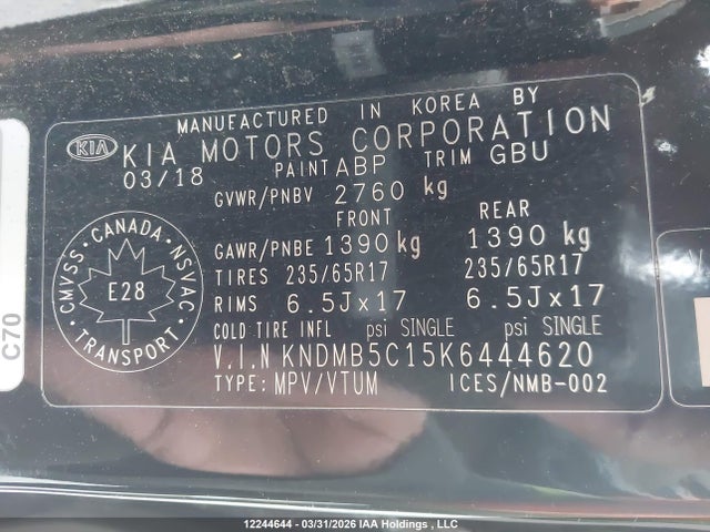 Продаж на аукціоні авто 2019 Kia Sedona Lx/lx+, vin: KNDMB5C15K6444620, номер лоту: 12244644