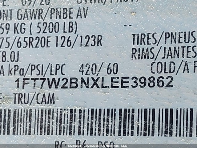 Продажа на аукционе авто 2020 Ford F-250 Lariat, vin: 1FT7W2BNXLEE39862, номер лота: 12245093