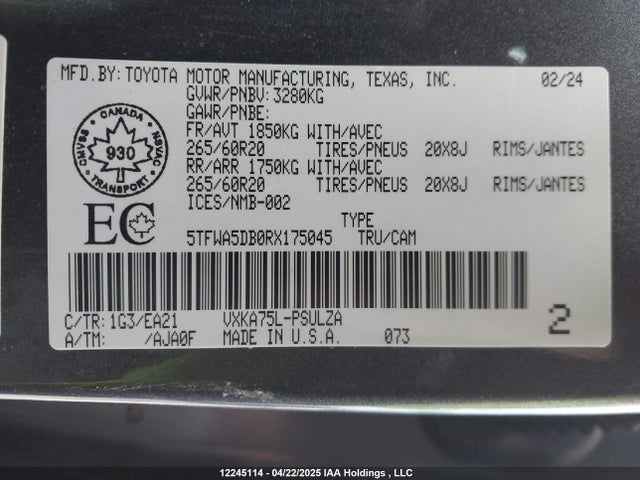 5TFWA5DB0RX175045 Toyota v35a-fts