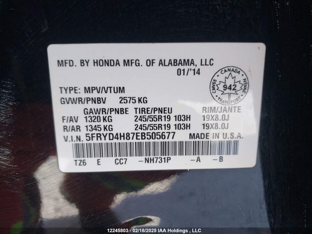 Acura j35y5 2014 5FRYD4H87EB505677 Image 9