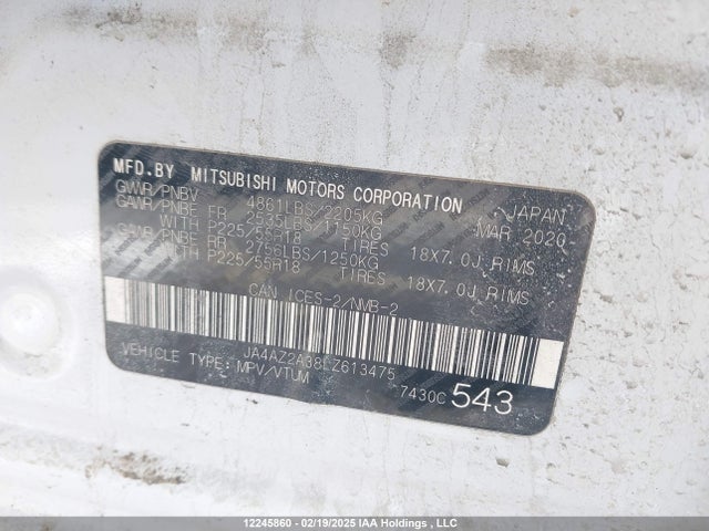 Aukcja sprzedaży 2020 Mitsubishi Outlander Es/ex/ex-l, vin: JA4AZ2A38LZ613475, numer aukcji: 12245860