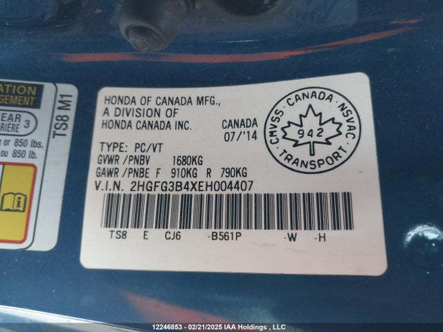 2HGFG3B4XEH004407 Honda r18z1