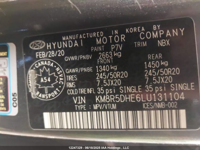KM8R5DHE6LU131104 Hyundai gdi lambda ii