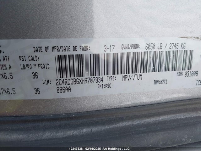 2C4RDGBGXHR707834 Dodge 2017