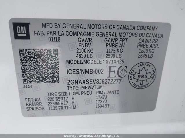 2GNAXSEV8J6272277 Chevrolet lyx - direct injection, vvt, fgt, turbo, alum, gen1