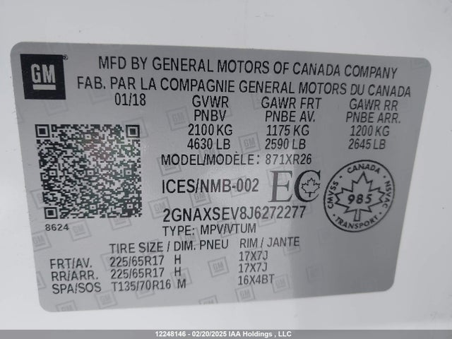 2GNAXSEV8J6272277 Chevrolet lyx - direct injection, vvt, fgt, turbo, alum, gen1