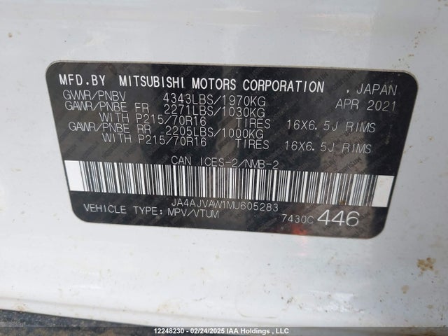 JA4AJVAW1MU605283 Mitsubishi mivec
