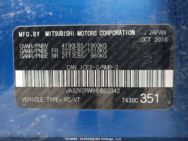 JA32V2FW6HU602342 Mitsubishi Lancer