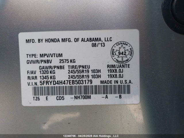 Acura j35y5 2014 5FRYD4H47EB503179 Image 9