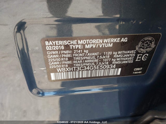 WBXHT3C34G5E50934 BMW X1