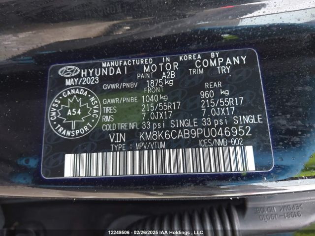 KM8K6CAB9PU046952 Hyundai Kona Preferred Awd With Sun And Leather Package