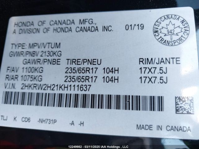2HKRW2H21KH111637 Honda k24w9/k24v9