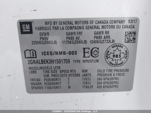 2GNALBEK3H1581759 Chevrolet lea - sidi: spark ignited direct injection, e85 max, alum