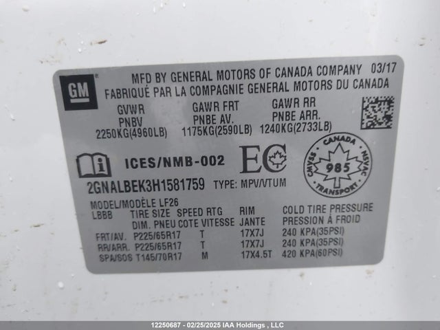 2GNALBEK3H1581759 Chevrolet lea - sidi: spark ignited direct injection, e85 max, alum