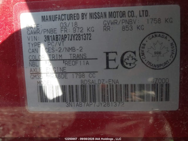 3N1AB7AP7JY281372 Nissan Sentra