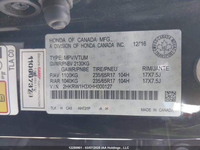 2HKRW1H3XHH000127 Honda l15be