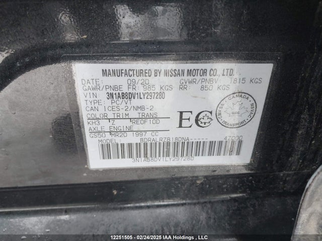 Продаж на аукціоні авто 2020 Nissan Sentra, vin: 3N1AB8DV1LY297280, номер лоту: 12251505