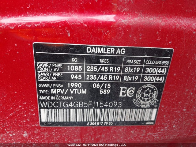 WDCTG4GB5FJ154093 Mercedes-Benz Gla 250 4matic