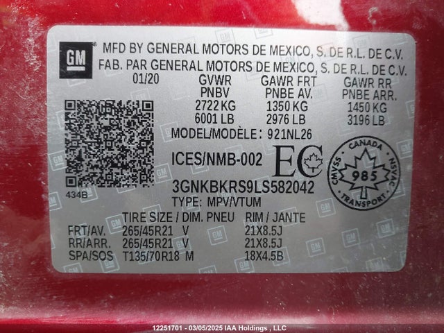 3GNKBKRS9LS582042 Chevrolet lgx
