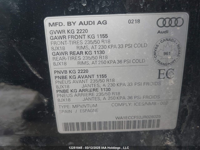 WA1ECCFS2JR028025 Audi 2018