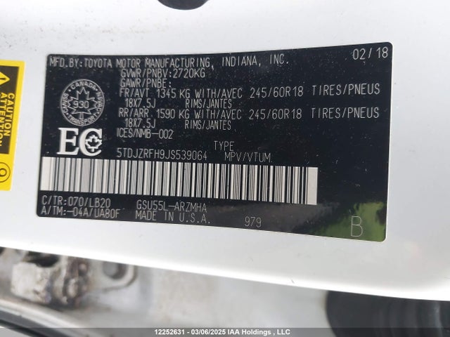 5TDJZRFH9JS539064 Toyota 2gr-fks