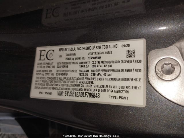 5YJ3E1EA9LF789843 Tesla MODEL 3