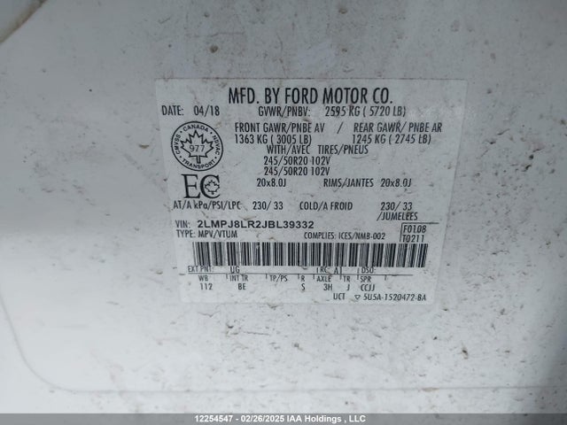 2LMPJ8LR2JBL39332 Lincoln 3.7l tivct (twin independent variable camshaft timing)