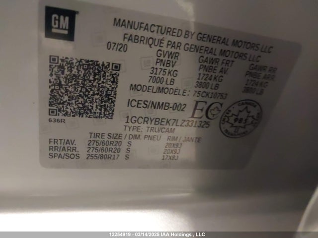 1GCRYBEK7LZ331325 Chevrolet l3b - sidi, vvt, alum