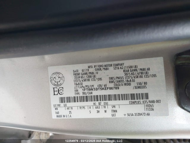 1FT8W3BT5KEF86789 Ford 2019