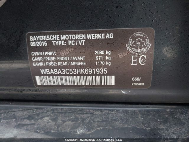 WBA8A3C53HK691935 BMW 320 XI