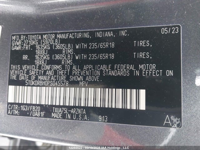 5TDKDRBH0PS045578 Toyota t24a-fts