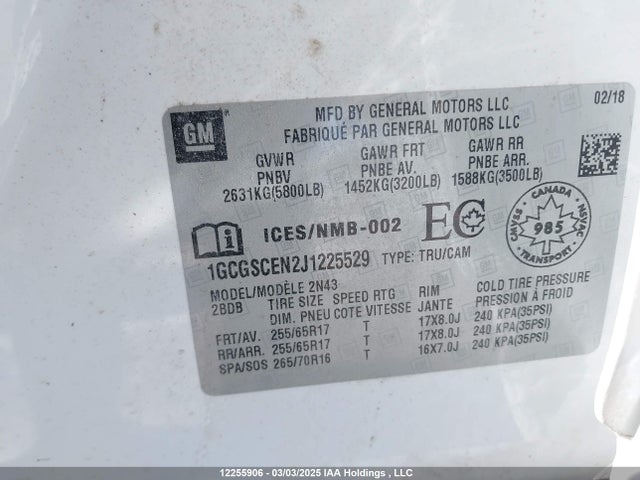 1GCGSCEN2J1225529 Chevrolet lgz - di: direct injection, vvt: variable valve timing, alum, var2, gen2