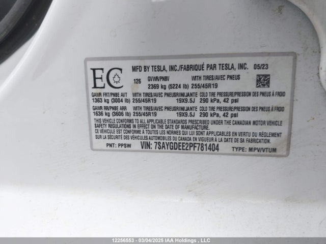 7SAYGDEE2PF781404 Tesla Model Y