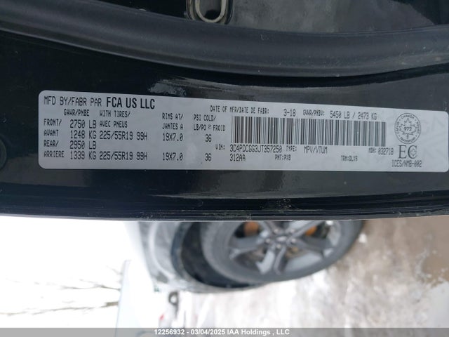 2018 Dodge Journey მანქანა იყიდება აუქციონზე, vin: 3C4PDCGG3JT357250, აუქციონის ნომერი: 12256932